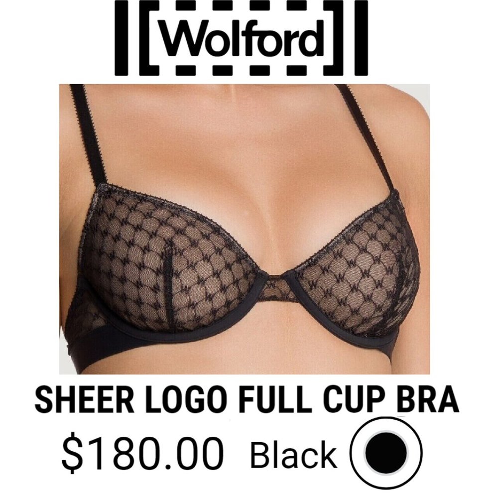 Wolford SHEER LOGO FULL CUP BRA Black Lace Demi Underwire Unlined Luxury 34A 75A